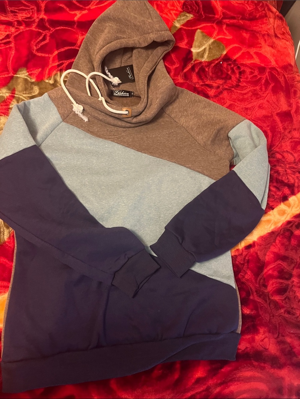 Men's Colorblock Zip-Up Hoodie Sweatshirt - Brown/Light Blue/Navy